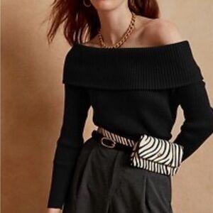 Banana Republic Black Off-the-Shoulder Ribbed Sweater NWT